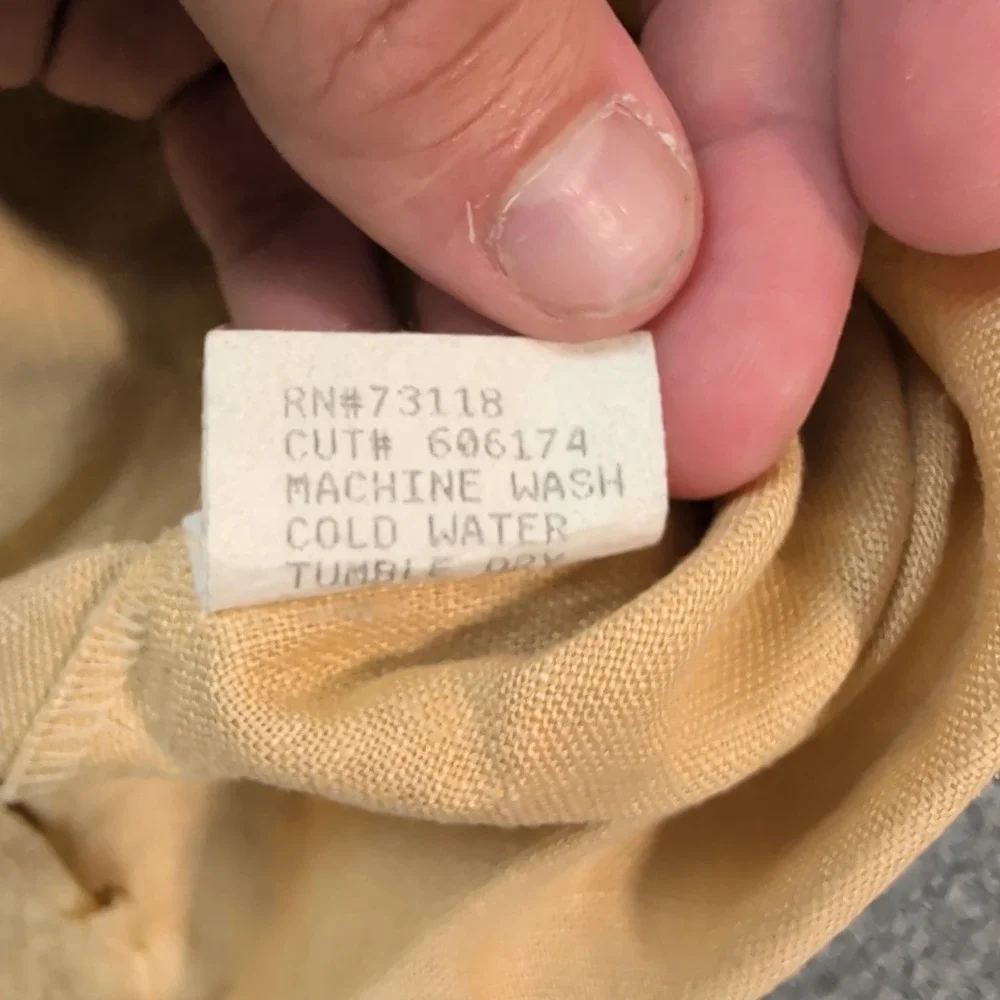 David‎ Dart Women VTG Linen Shirt L Yellow Short Sleeve Pocket Boho Made in USA